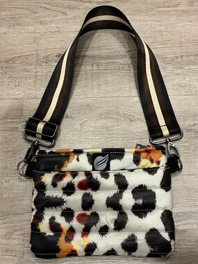 Think Roylan Striped-Handle Leopard Print Shoulder Bag in White, Black & Brown